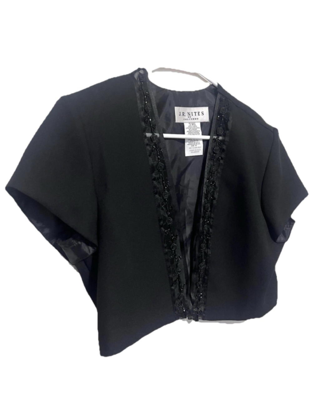 Vintage JR Nites Caliendo Bolero Crop Jacket Womens Medium 10 Black Rosette Lace